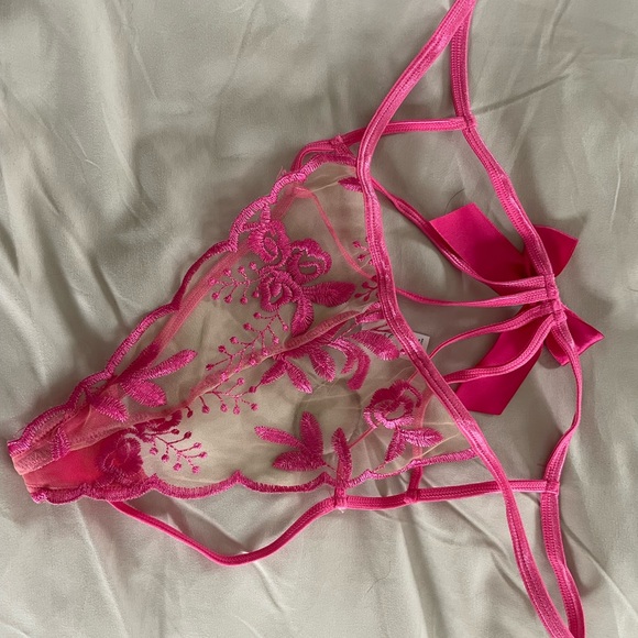 Brand new fuchsia mesh garter chemise lingerie set - Picture 6 of 6